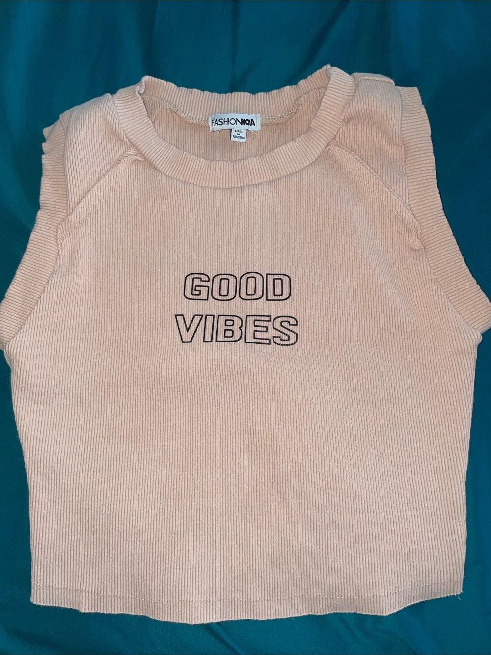 Fashion Nova Kids Pale Pink Ribbed Tank with 'Good Vibes' Print